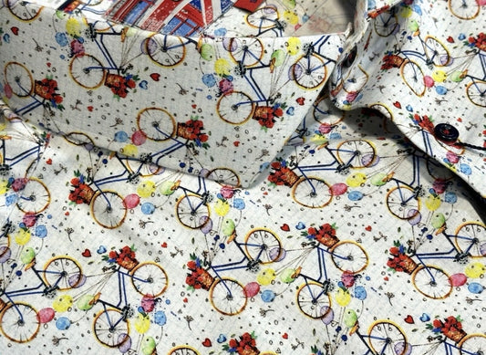 $285 NEW 3XL SHORT SLEEVE CAMP SHIRT BICYCLE w FLOWERS THEMED BIG TALL 7 DOWNIE