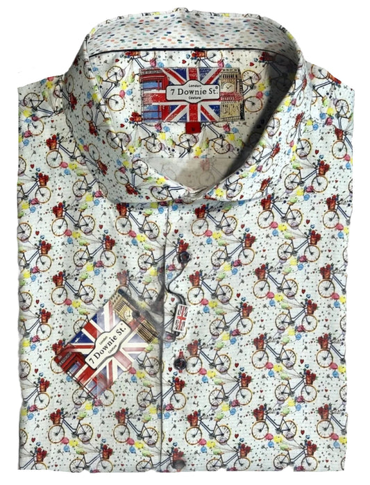 $285 NEW 3XL SHORT SLEEVE CAMP SHIRT BICYCLE w FLOWERS THEMED BIG TALL 7 DOWNIE