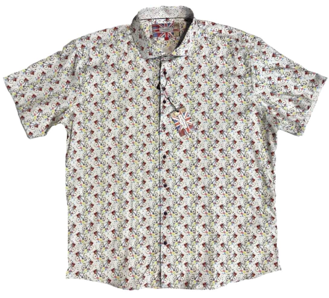$285 NEW 4XL SHORT SLEEVE CAMP SHIRT BICYCLE w FLOWERS THEMED BIG TALL 7 DOWNIE