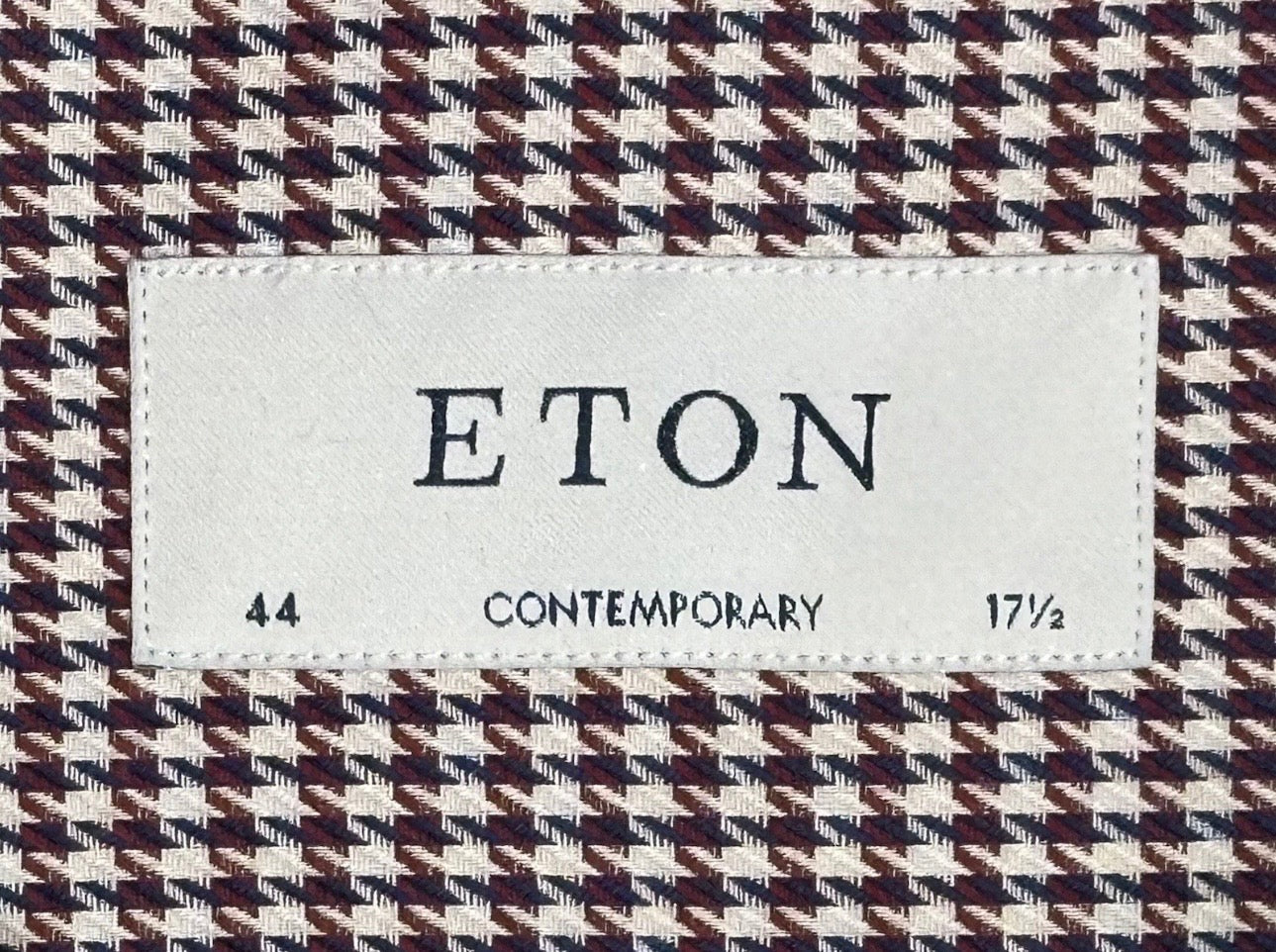 $395 NEW ETON DRESS SHIRT 17.5 44 CONTEMPORARY FIT BURGUNDY HOUNDSTOOTH