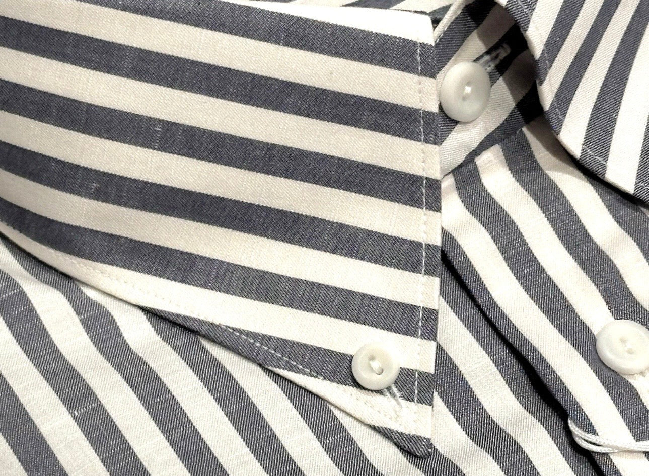 $395 NEW ETON DRESS SHIRT XL / 17.5 44 CONTEMPORARY FIT WHITE & BLUE-GRAY CANOPY STRIPES