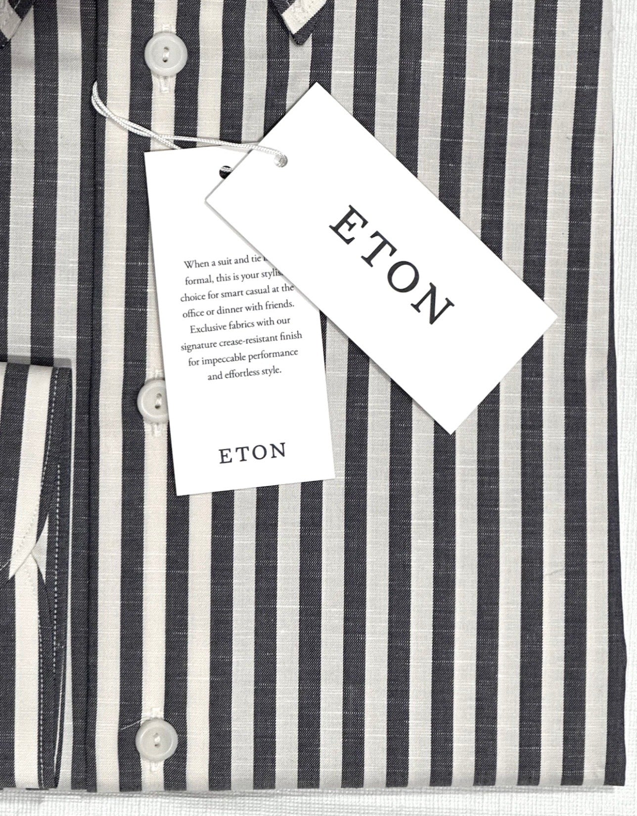 $395 NEW ETON DRESS SHIRT XL / 17.5 44 CONTEMPORARY FIT WHITE & BLUE-GRAY CANOPY STRIPES