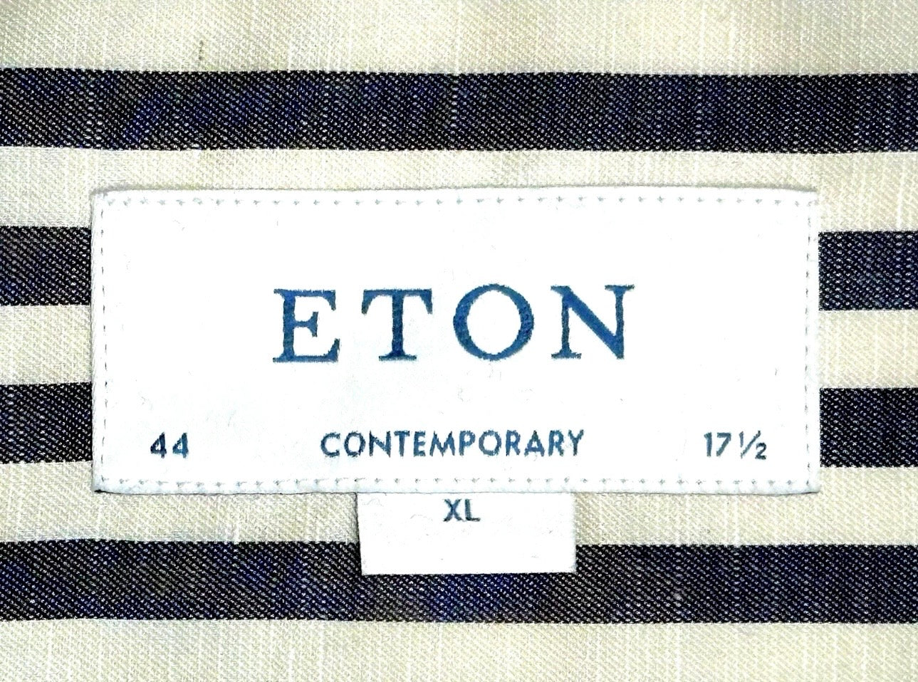 $395 NEW ETON DRESS SHIRT XL / 17.5 44 CONTEMPORARY FIT WHITE & BLUE-GRAY CANOPY STRIPES