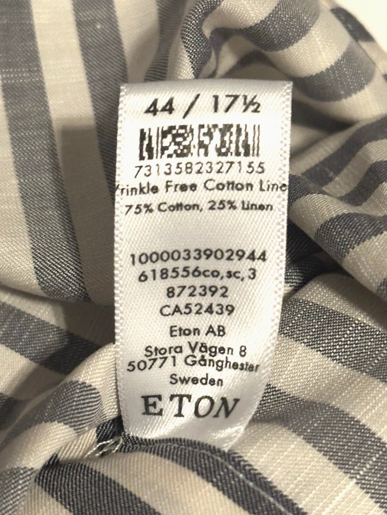 $395 NEW ETON DRESS SHIRT XL / 17.5 44 CONTEMPORARY FIT WHITE & BLUE-GRAY CANOPY STRIPES