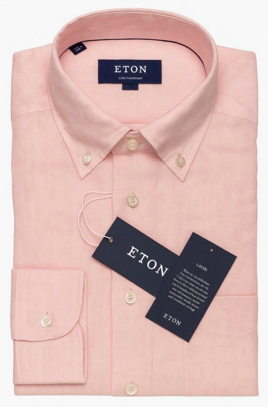$285 NEW ETON DRESS SHIRT M / 15.5 39 CONTEMPORARY FIT LINEN PINK CHAMBRAY MENS