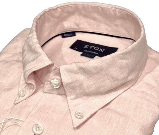 $285 NEW ETON DRESS SHIRT M / 15.5 39 CONTEMPORARY FIT LINEN PINK CHAMBRAY MENS
