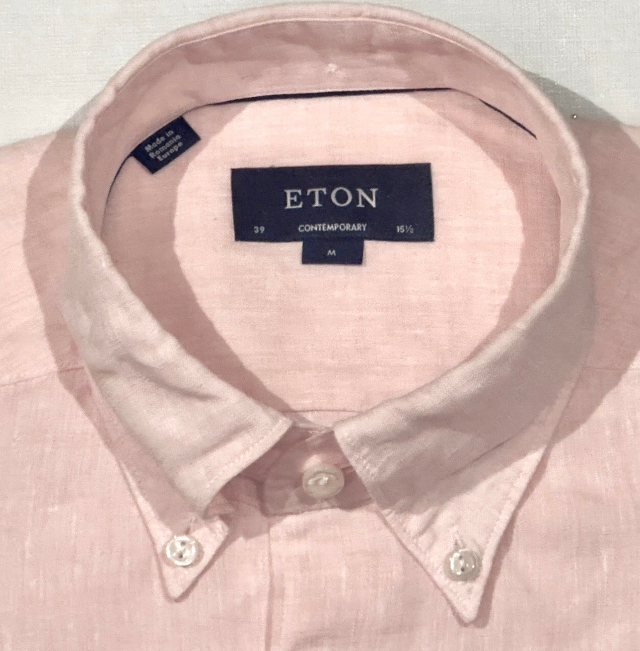 $285 NEW ETON DRESS SHIRT M / 15.5 39 CONTEMPORARY FIT LINEN PINK CHAMBRAY MENS