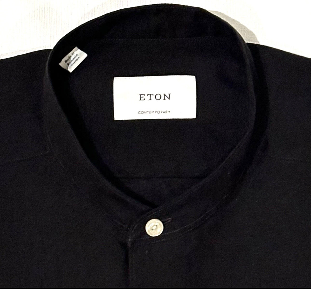 $285 NEW ETON DRESS SHIRT L 16.5 42 LINEN BAND COLLAR SOLID BLACK CONTEMPORARY