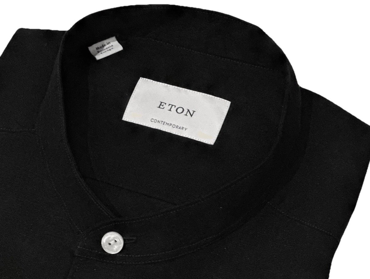 $285 NEW ETON DRESS SHIRT L 16.5 42 LINEN BAND COLLAR SOLID BLACK CONTEMPORARY