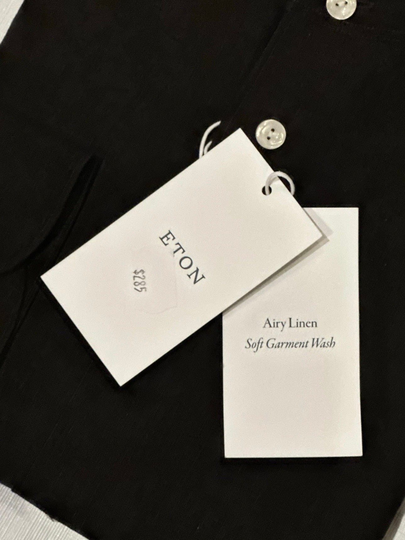 $285 NEW ETON DRESS SHIRT XXL 18 46 LINEN BAND COLLAR SOLID BLACK CONTEMPORARY