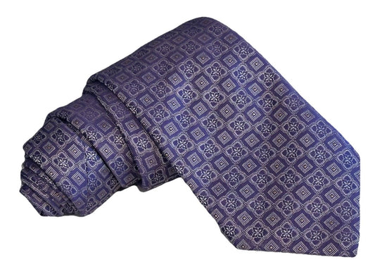 $295 NEW BRIONI TIE HANDMADE LILAC PURPLE GEOMETRIC SQUARE FLORETS GOLD CENTERS