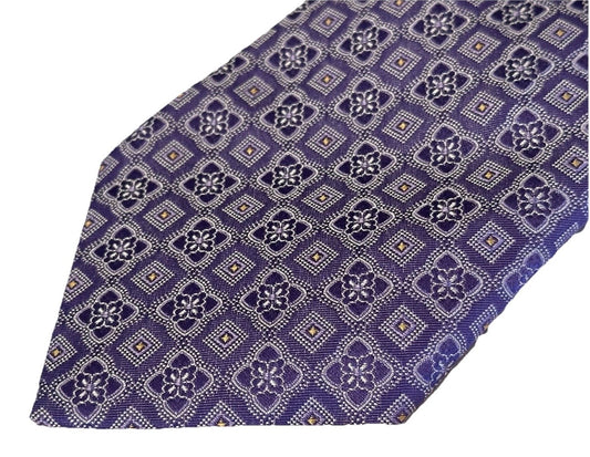 $295 NEW BRIONI TIE HANDMADE LILAC PURPLE GEOMETRIC SQUARE FLORETS GOLD CENTERS