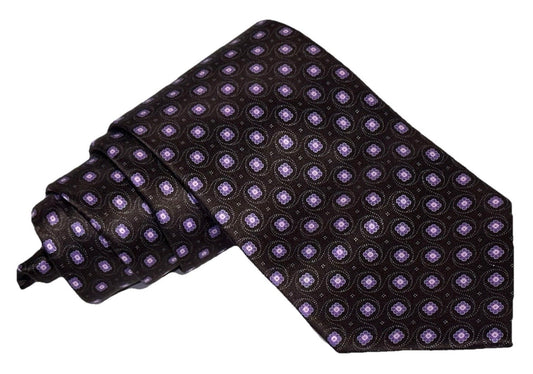 $295 NEW BRIONI TIE HANDMADE PURPLE-BLACK & LAVENDER TONES MEDALLIONS MENS