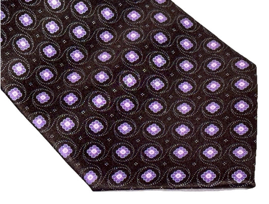 $295 NEW BRIONI TIE HANDMADE PURPLE-BLACK & LAVENDER TONES MEDALLIONS MENS