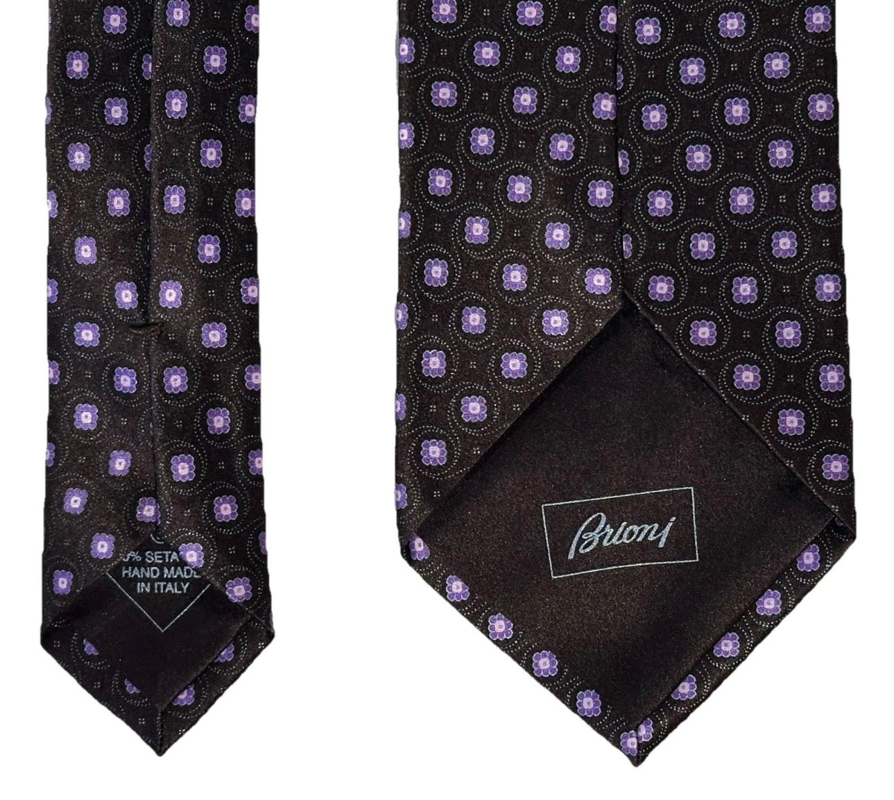 $295 NEW BRIONI TIE HANDMADE PURPLE-BLACK & LAVENDER TONES MEDALLIONS MENS