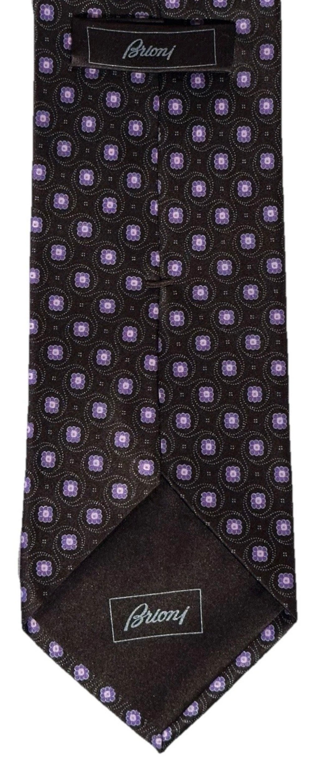 $295 NEW BRIONI TIE HANDMADE PURPLE-BLACK & LAVENDER TONES MEDALLIONS MENS