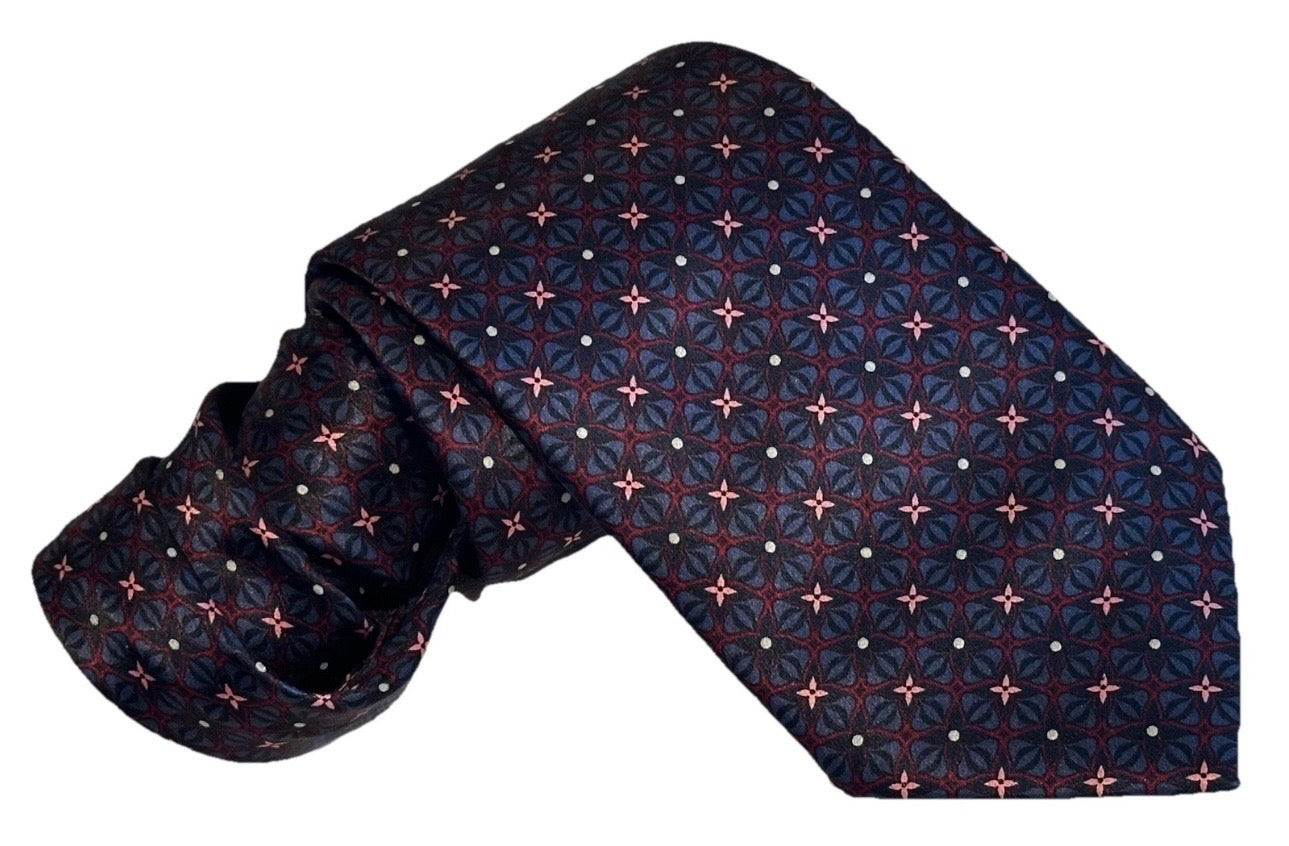 $295 NEW BRIONI TIE HANDMADE BURGUNDY GRAY MAUVE GEOMETRIC FLORAL MENS