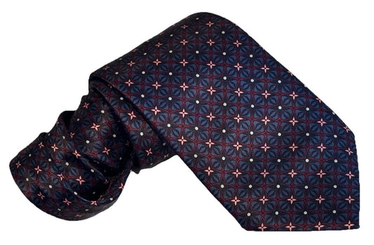$295 NEW BRIONI TIE HANDMADE BURGUNDY GRAY MAUVE GEOMETRIC FLORAL MENS