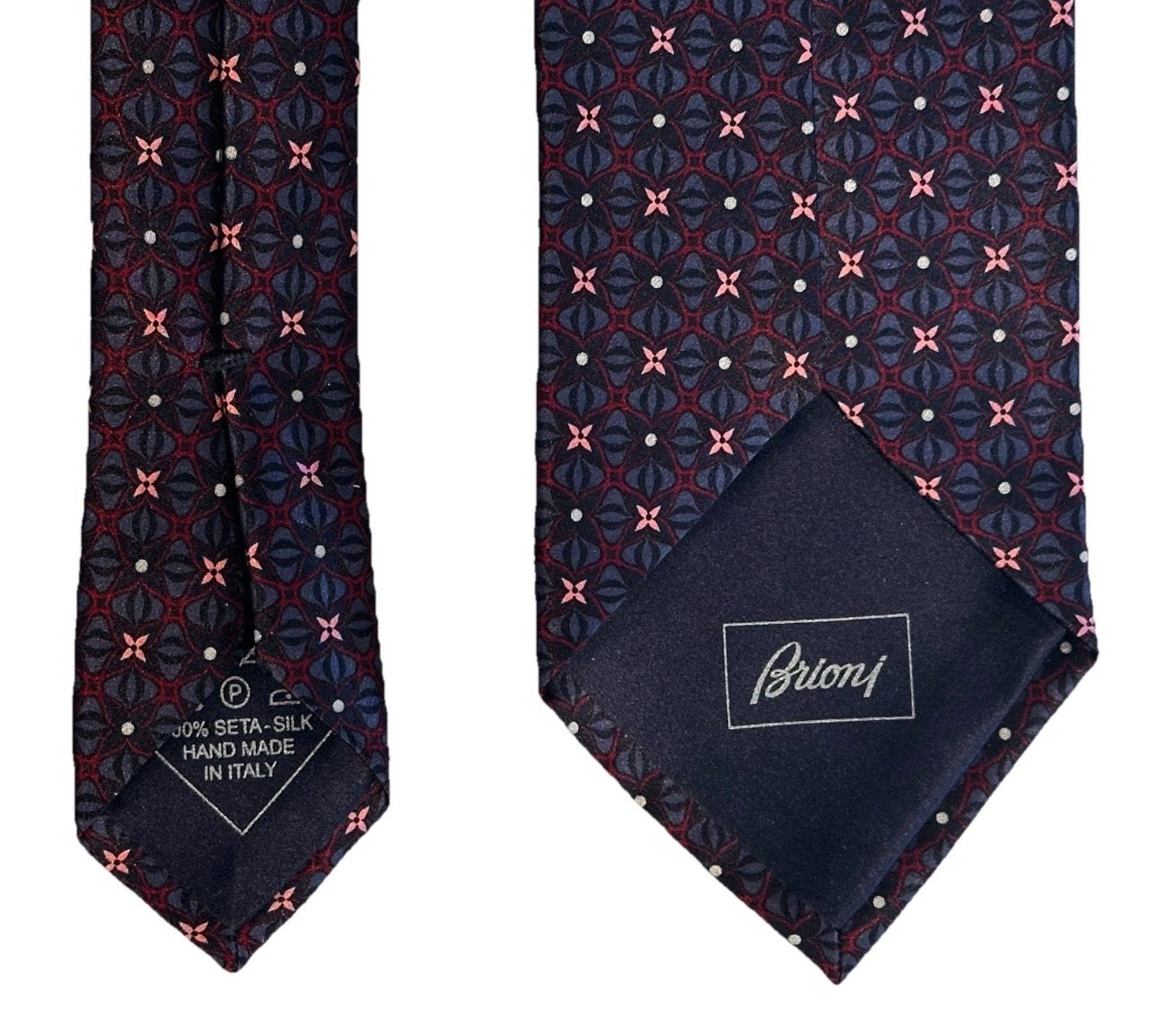 $295 NEW BRIONI TIE HANDMADE BURGUNDY GRAY MAUVE GEOMETRIC FLORAL MENS