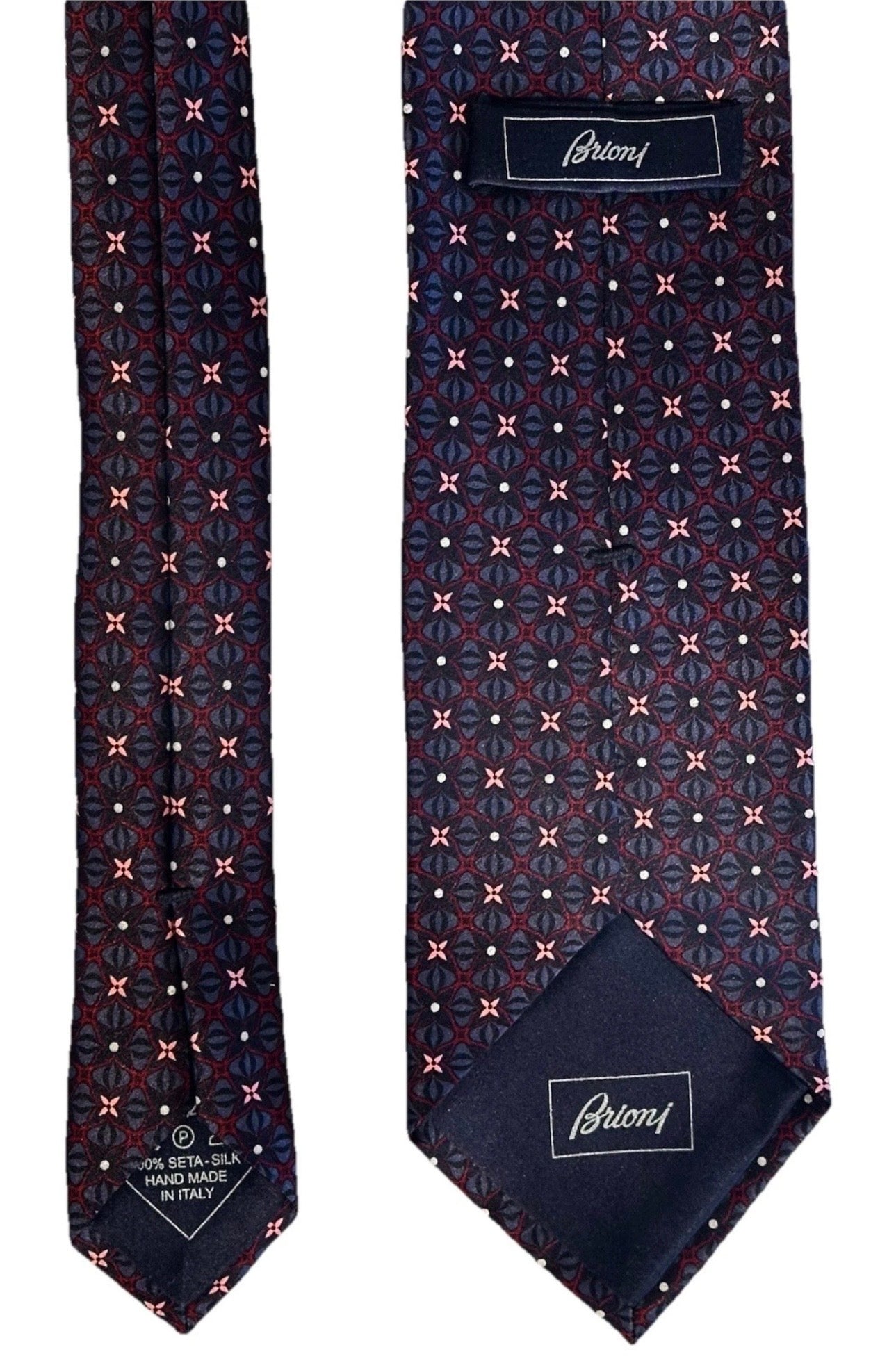 $295 NEW BRIONI TIE HANDMADE BURGUNDY GRAY MAUVE GEOMETRIC FLORAL MENS