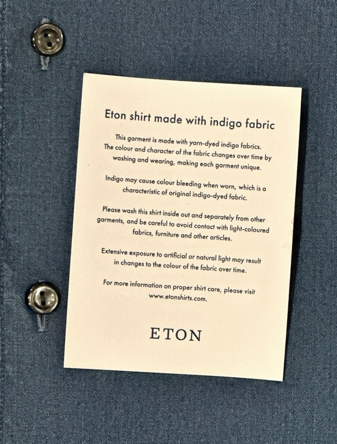 $395 NEW ETON DRESS SHIRT S / 15 38 CONTEMPORARY CASHMERE COTTON INDIGO DENIM