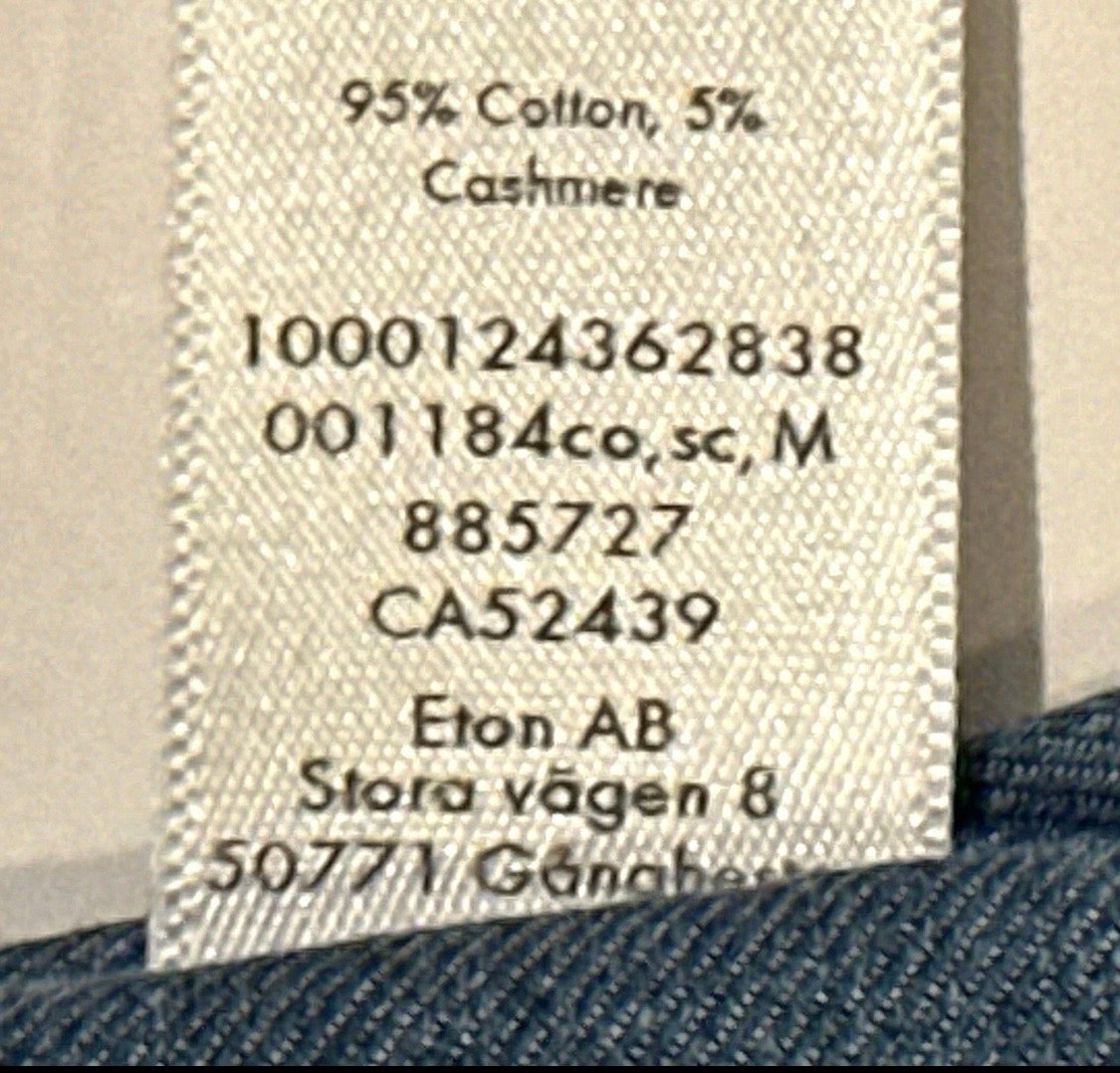 $395 NEW ETON DRESS SHIRT S / 15 38 CONTEMPORARY CASHMERE COTTON INDIGO DENIM