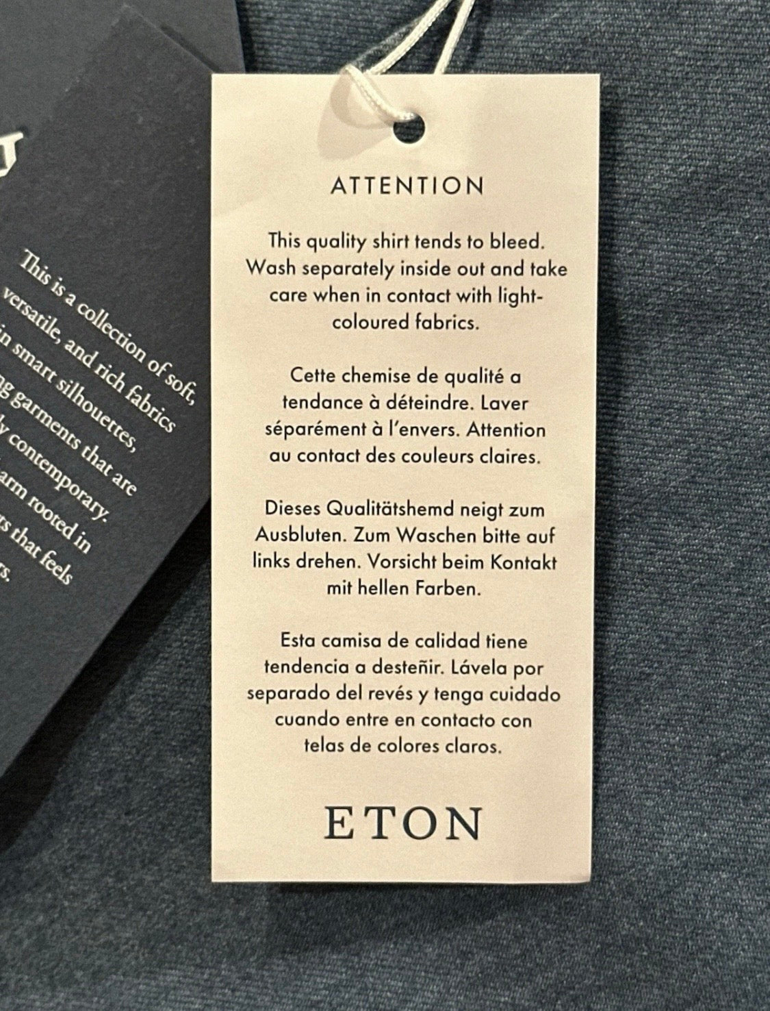 $395 NEW ETON DRESS SHIRT S / 15 38 CONTEMPORARY CASHMERE COTTON INDIGO DENIM