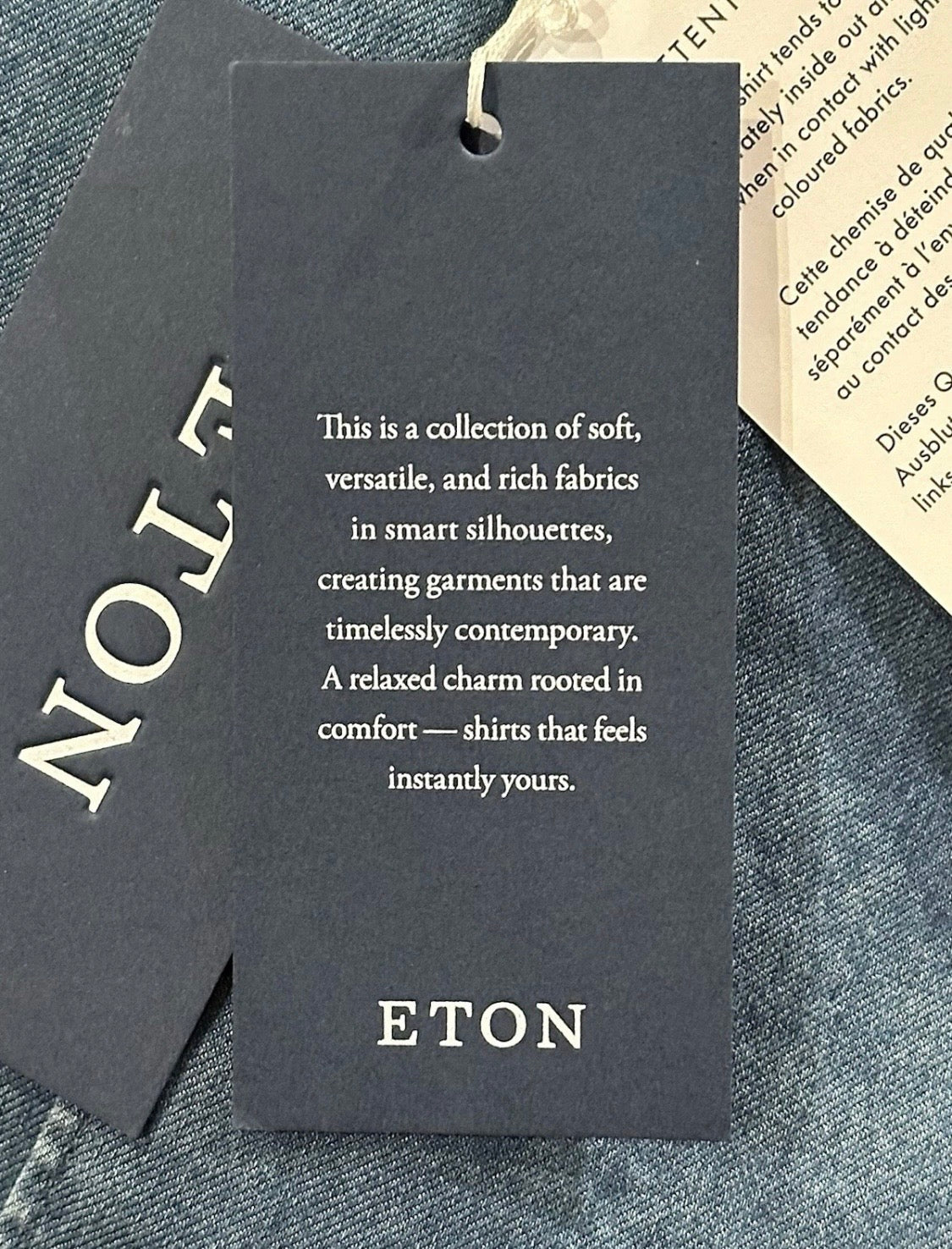 $395 NEW ETON DRESS SHIRT S / 15 38 CONTEMPORARY CASHMERE COTTON INDIGO DENIM
