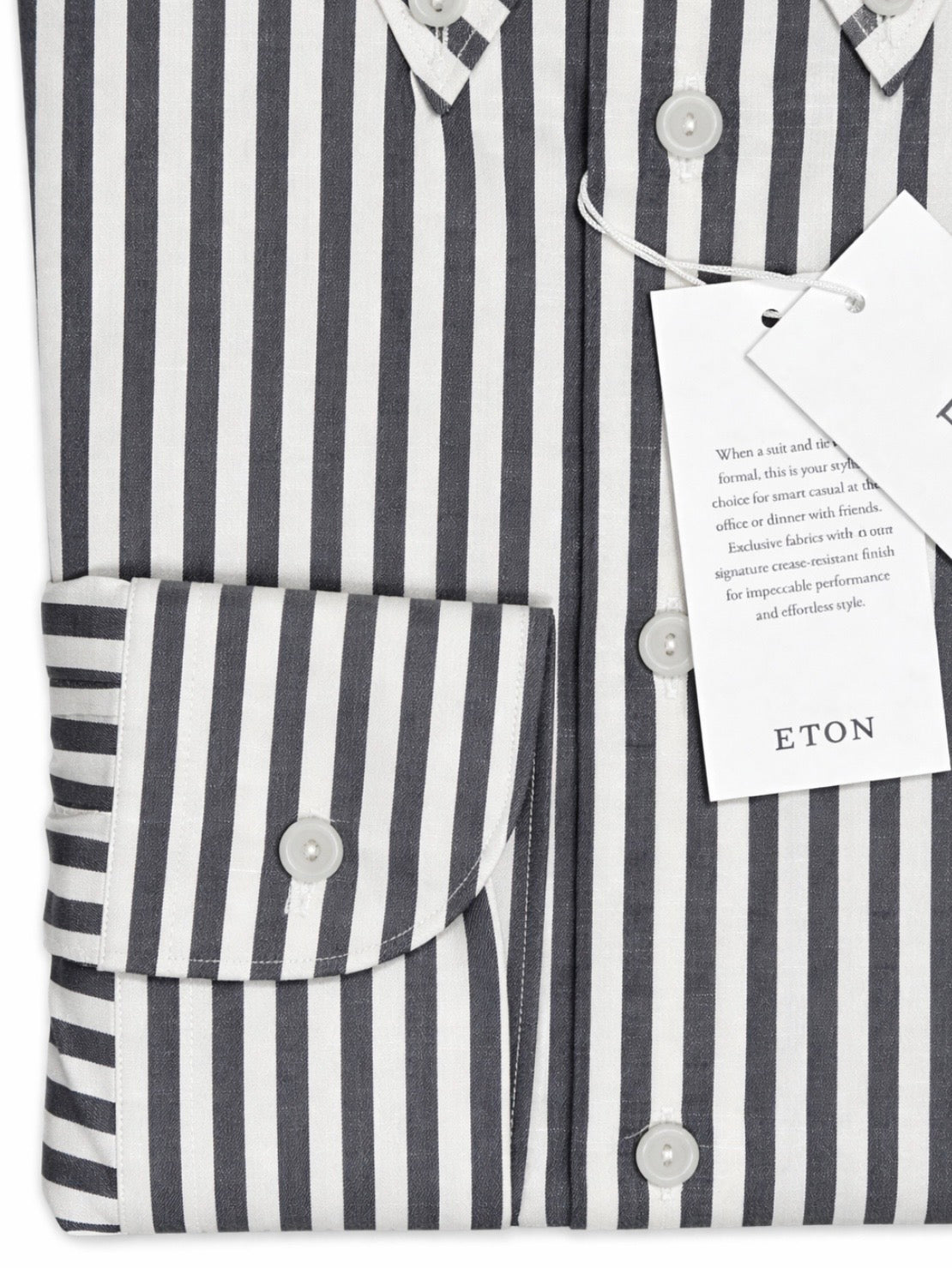 $395 NEW ETON DRESS SHIRT XL / 17.5 44 CONTEMPORARY FIT WHITE & BLUE-GRAY CANOPY STRIPES