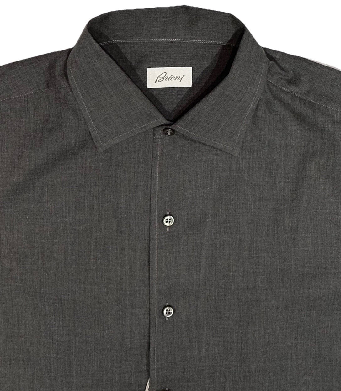 $650 NEW BRIONI DRESS SHIRT L FITTED FIT GRAY 1 PIECE LIGHTER CASUAL COLLAR