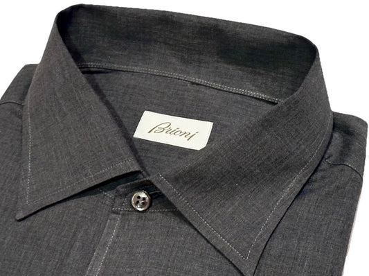 $650 NEW BRIONI DRESS SHIRT L FITTED FIT GRAY 1 PIECE LIGHTER CASUAL COLLAR