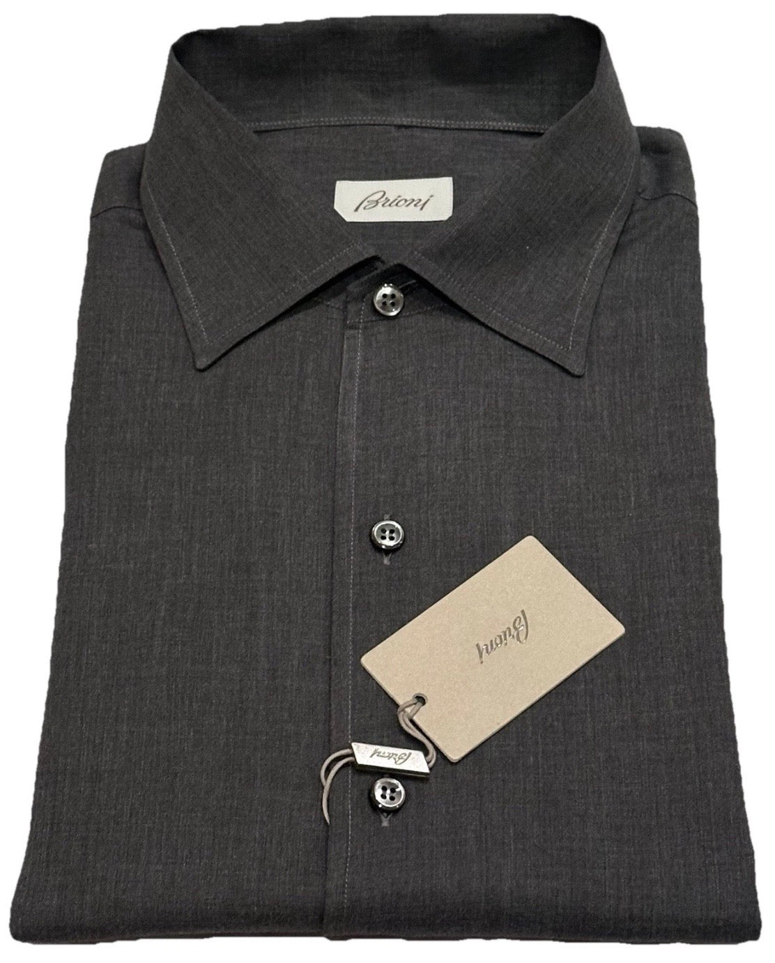 $650 NEW BRIONI DRESS SHIRT L FITTED FIT GRAY 1 PIECE LIGHTER CASUAL COLLAR