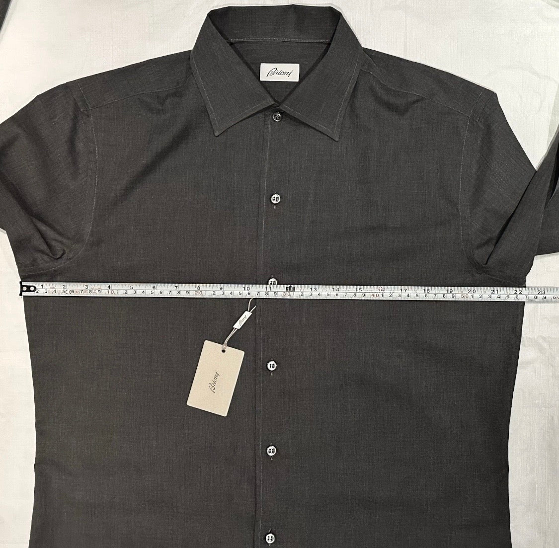 $650 NEW BRIONI DRESS SHIRT L FITTED FIT GRAY 1 PIECE LIGHTER CASUAL COLLAR