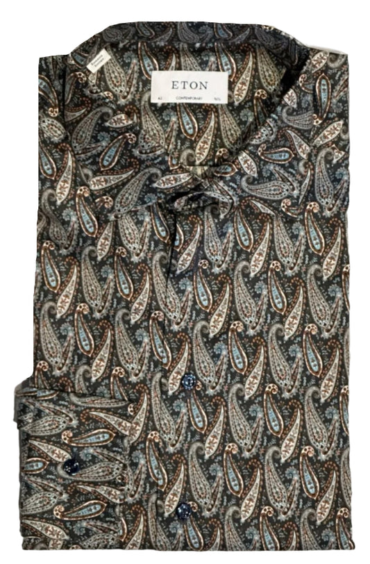 $395 NEW ETON DRESS SHIRT L 16.5 EU 42 CONTEMPORARY FIT PAISLEY MULTI MENS