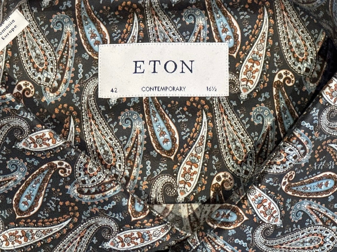 $395 NEW ETON DRESS SHIRT L 16.5 EU 42 CONTEMPORARY FIT PAISLEY MULTI MENS