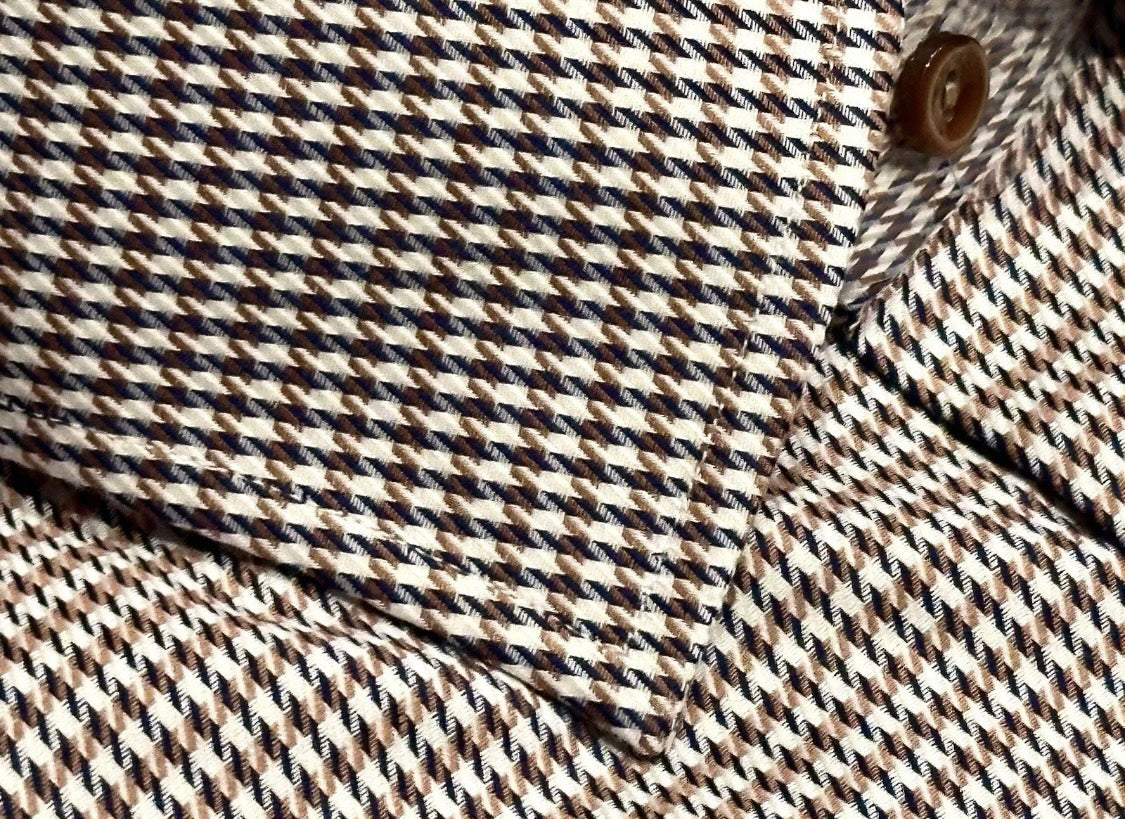 $395 NEW ETON DRESS SHIRT XL 17.5 EU 44 SLIM FIT TAUPE BROWN PUPPYTOOTH HOUNDSTOOTH