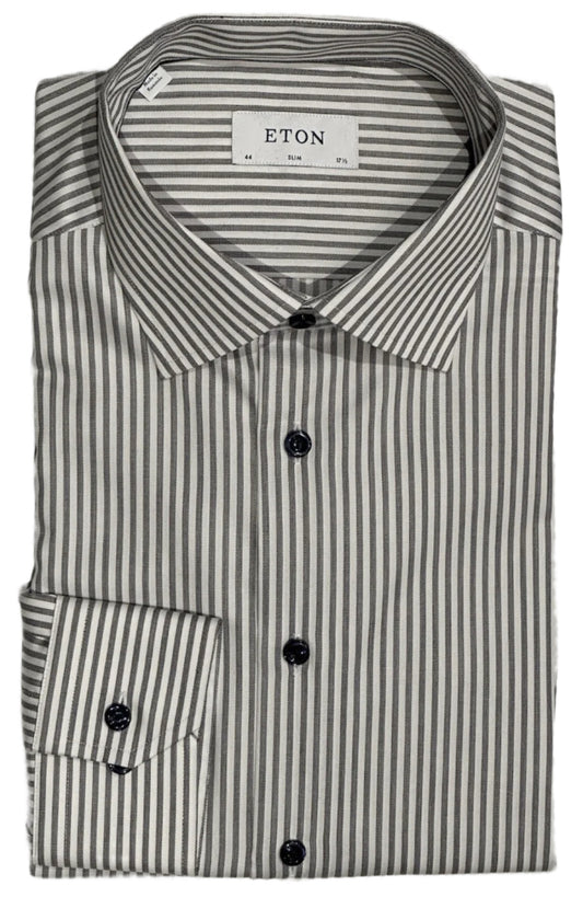 $395 NEW ETON DRESS SHIRT XL 17.5 EU 44 SLIM FIT WHITE SILVER GRAY BENGAL STRIPE