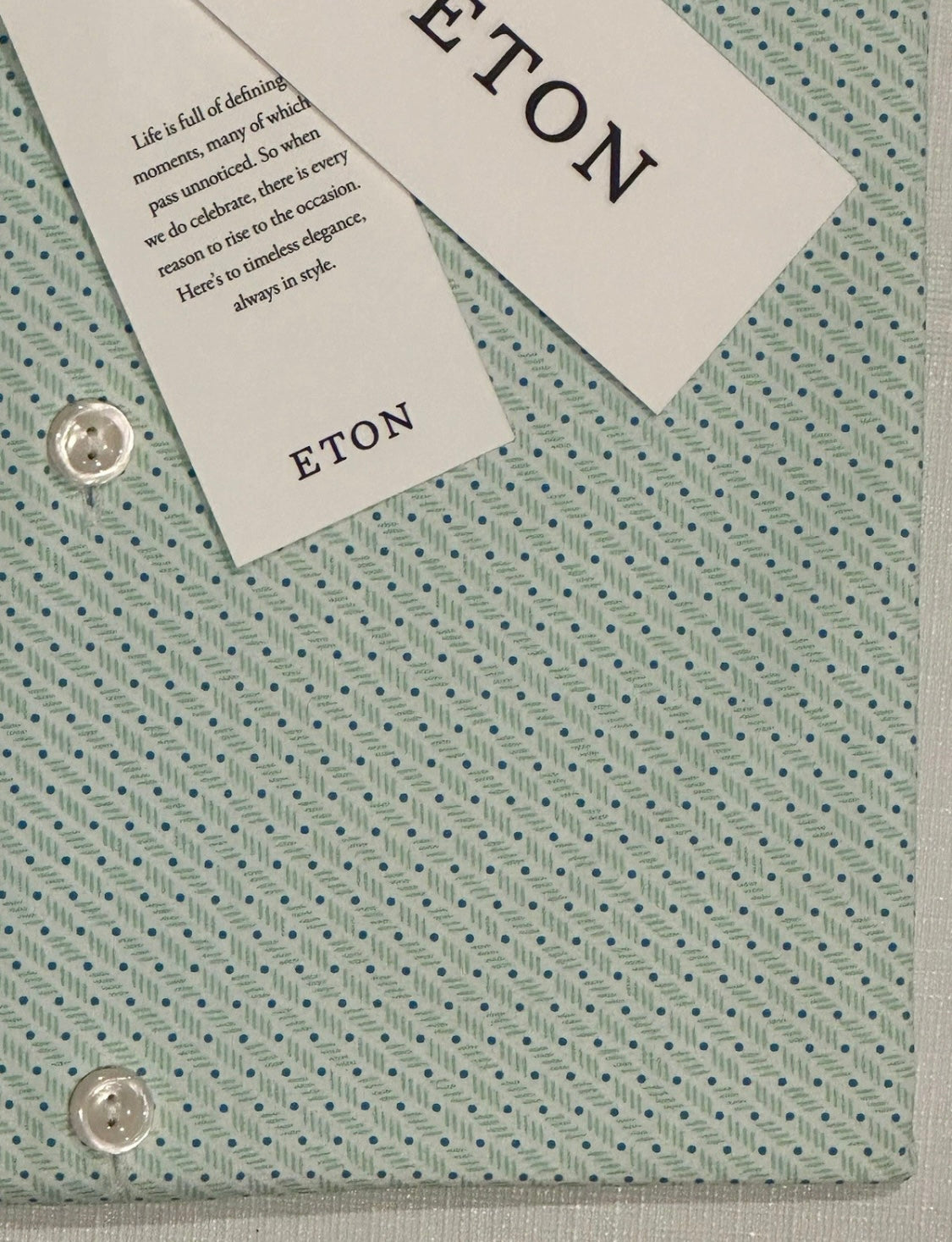$425 NEW ETON DRESS SHIRT XL 17 EU 43 CONTEMPORARY FIT MINT GREEN WHITE TINY BLUE DOTS