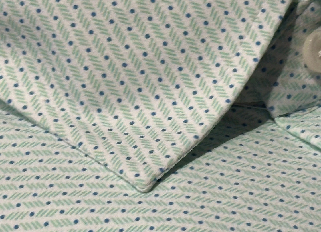 $425 NEW ETON DRESS SHIRT XL 17 EU 43 CONTEMPORARY FIT MINT GREEN WHITE TINY BLUE DOTS