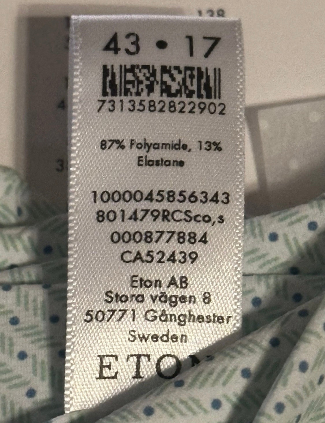 $425 NEW ETON DRESS SHIRT XL 17 EU 43 CONTEMPORARY FIT MINT GREEN WHITE TINY BLUE DOTS