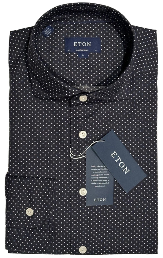 $425 NEW ETON DRESS SHIRT XL 17 EU 43 CONTEMPORARY DARK NAVY w SUSPENDED DOTS
