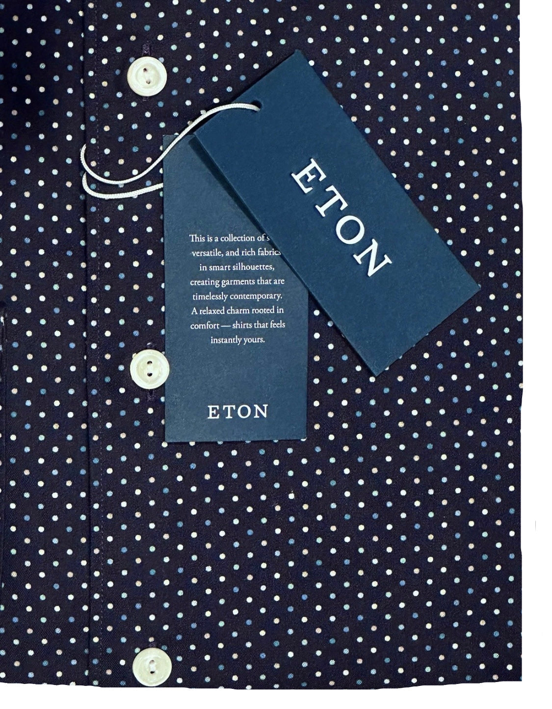 $425 NEW ETON DRESS SHIRT XL 17 EU 43 CONTEMPORARY DARK NAVY w SUSPENDED DOTS