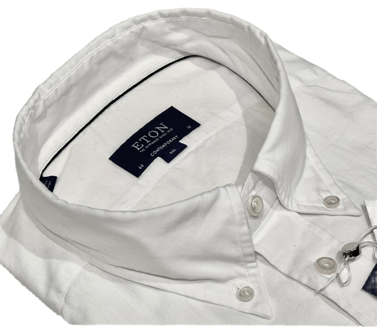 $395 NEW ETON DRESS SHIRT XXL 18 46 CONTEMPORARY FIT SOLID WHITE  COTTON FLANNEL