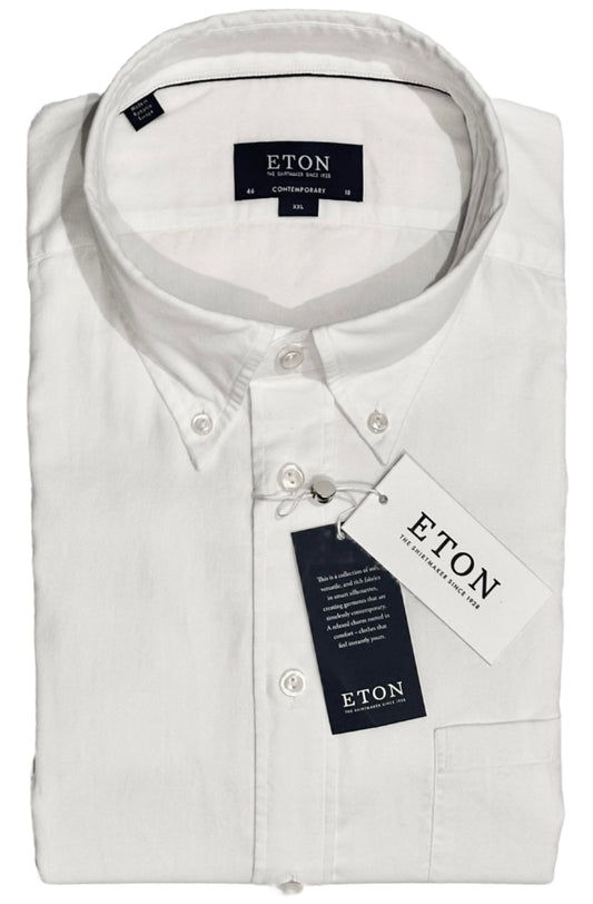 $395 NEW ETON DRESS SHIRT XXL 18 46 CONTEMPORARY FIT SOLID WHITE  COTTON FLANNEL