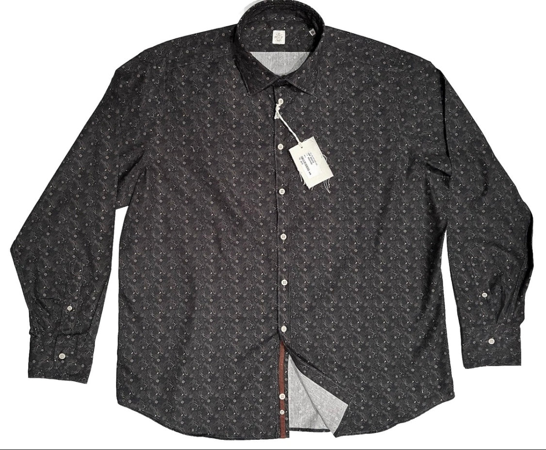 $395 NEW MGF 965 SHIRT XXL 18.5 EU 46 FADED MIDNIGHT BLUE GRAY w PEACH PAISLEY