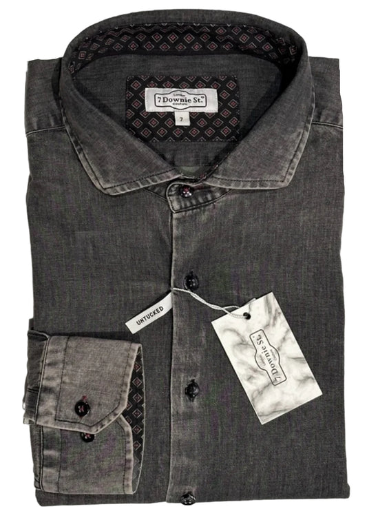 $399 NEW 7 DOWNIE ST COUTURE JEAN SHIRT SZ 7 = XL 17.5 SLIM FIT LUXURY BLACK DENIM