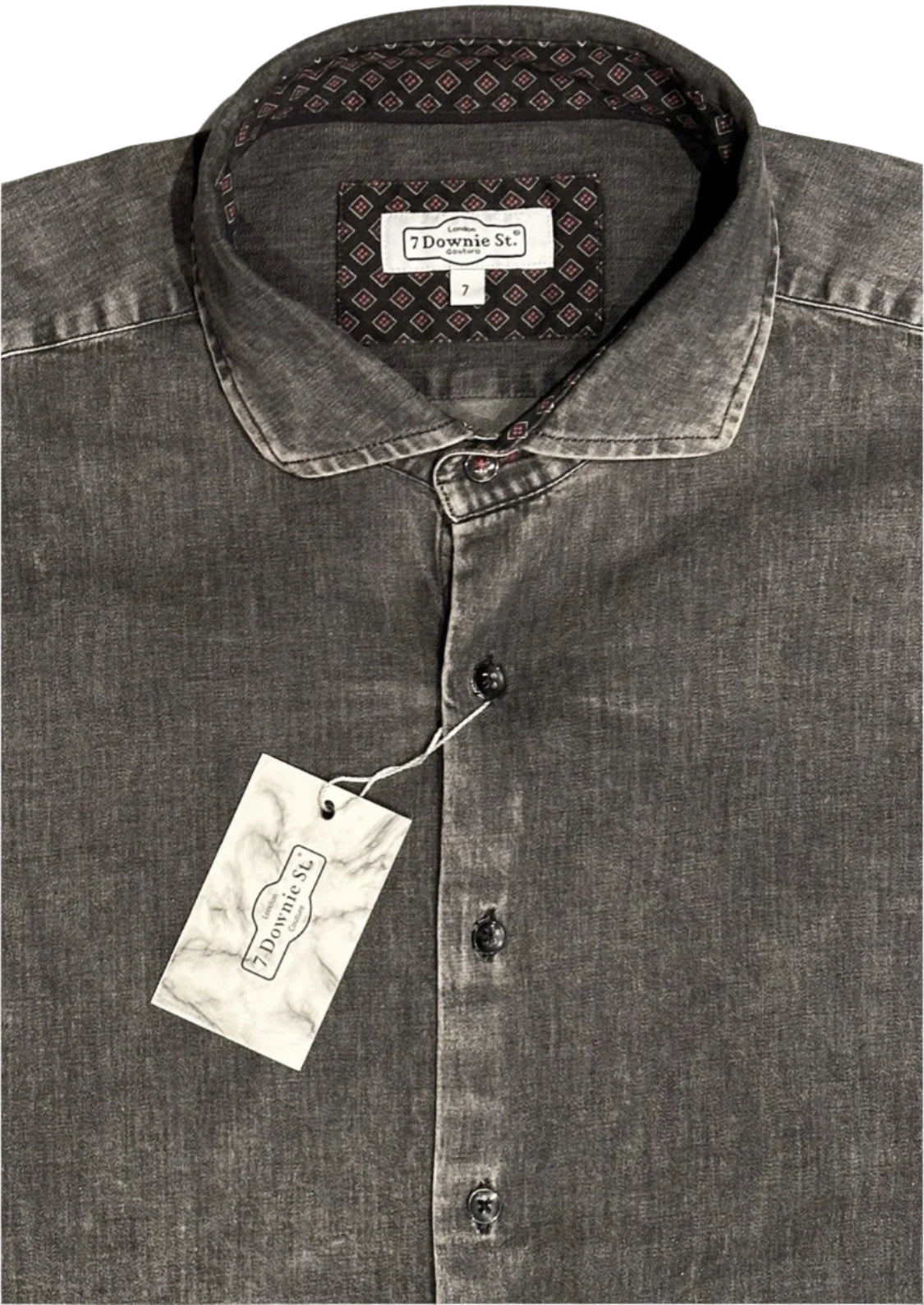 $399 NEW 7 DOWNIE ST COUTURE JEAN SHIRT SZ 7 = XL 17.5 SLIM FIT LUXURY BLACK DENIM
