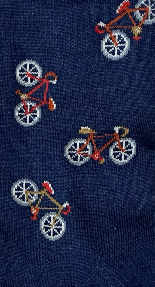 $55 NEW ITALY MARCOLIANI MILANO SOCKS MERCERIZED PIMA COTTON BIKES MOTIF BICYCLES BLUE