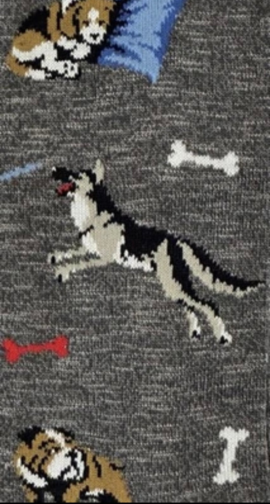 $55 NEW ITALY MARCOLIANI MILANO SOCKS MERCERIZED PIMA COTTON DOGS MOTIF DOG LOVER GRAY
