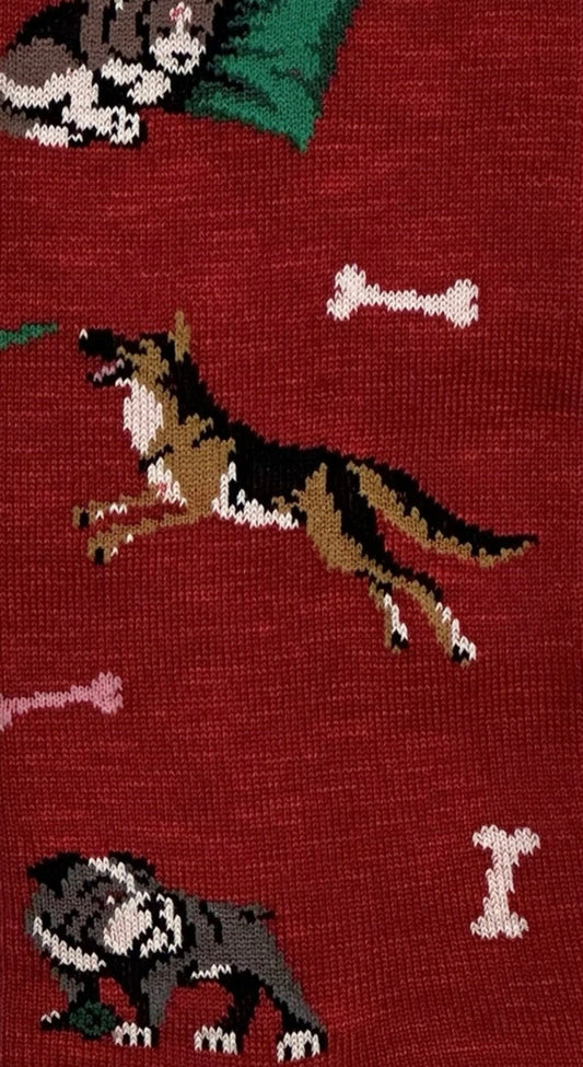 $55 NEW ITALY MARCOLIANI MILANO SOCKS MERCERIZED PIMA COTTON DOGS MOTIF DOG LOVER RED